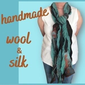 Silk Chiffon and Wool Scarf OOAK Artist Made 🎁